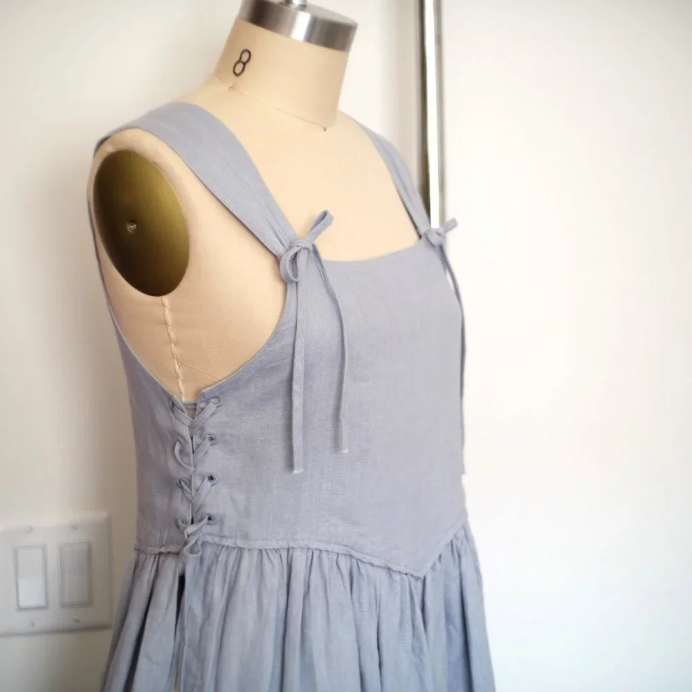 Alice pinafore dress (100%) linen fabric , dress - Picture 7 of 9
